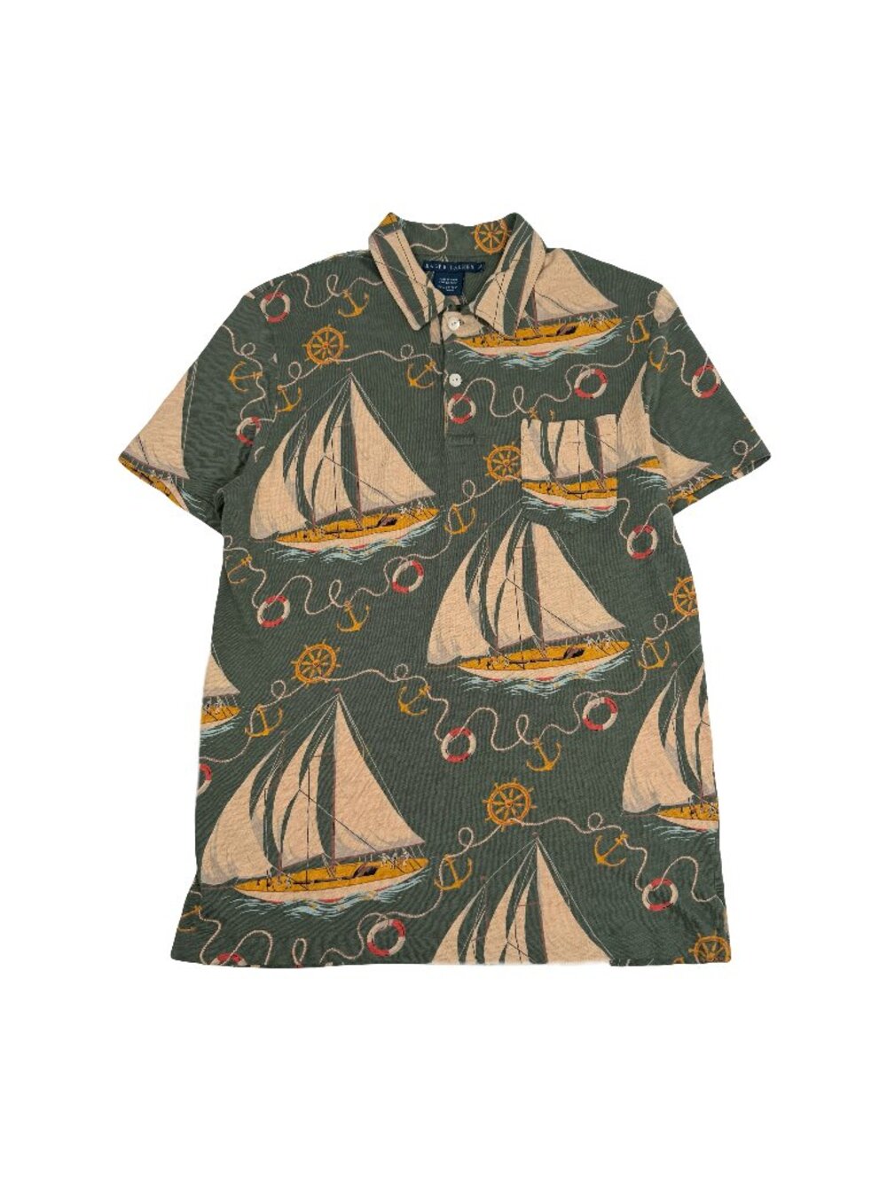 Vintage Ralph Lauren Sailing Pattern Polo Shirt Women's L